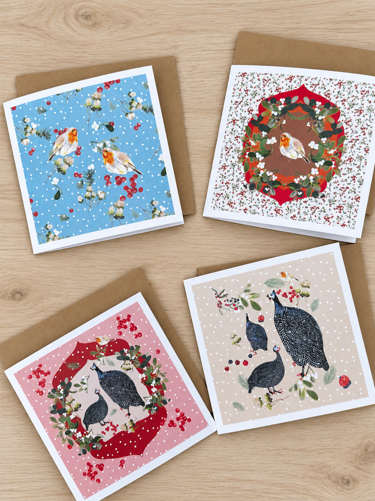 Guinea Fowl and Robin Christmas Cards | Edge of the Meadow