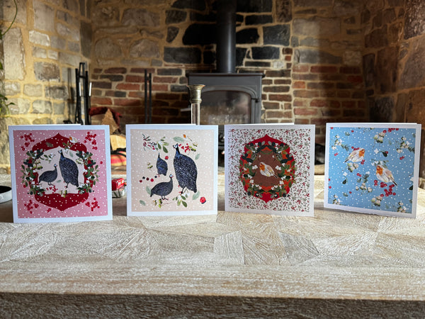 Guinea Fowl and Robin Christmas Cards | Edge of the Meadow